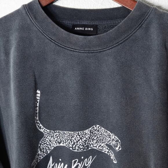 Anine Bing Spencer Spotted Leopard Sweatshirt Charcoal Size L Clean Fit - Picture 3 of 8